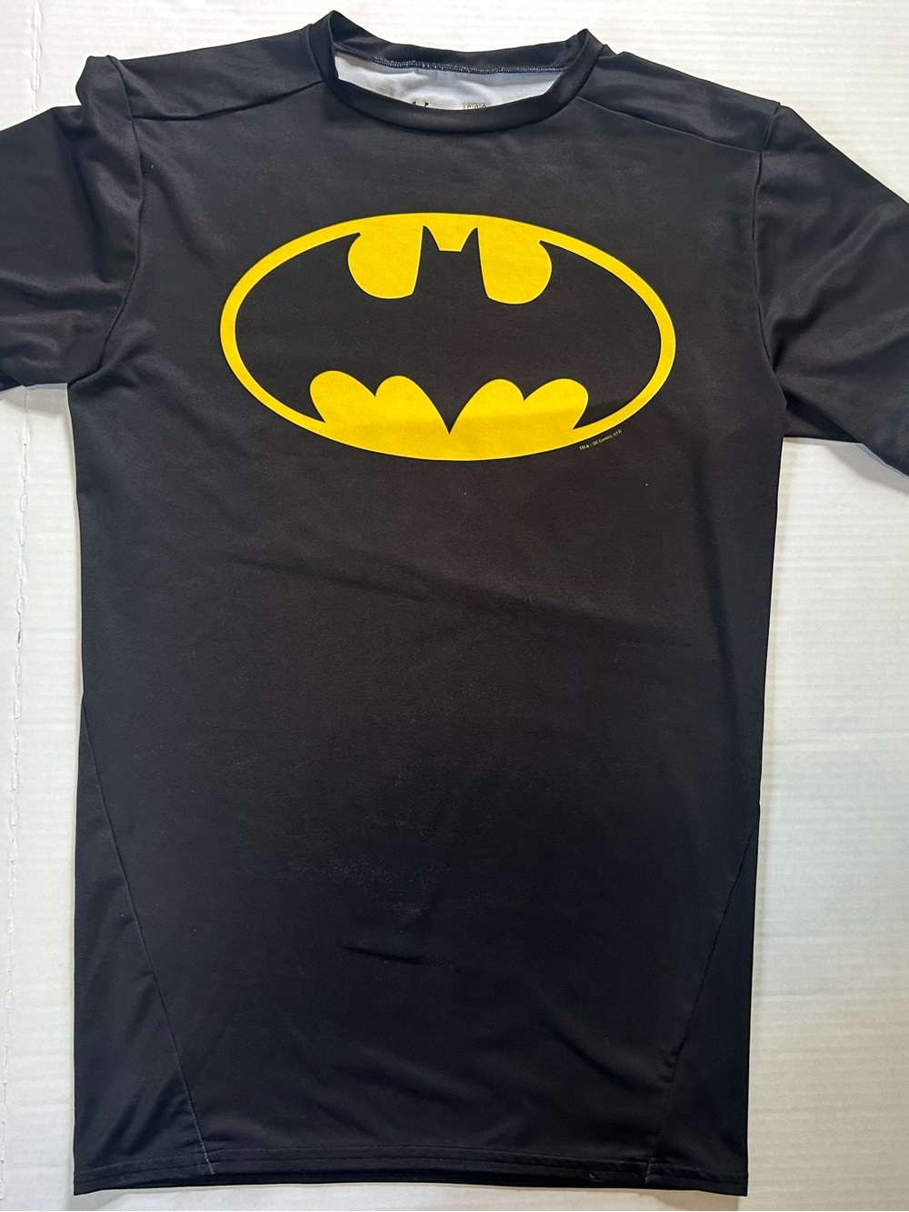Under Armor Batman Logo Black Compression T Shirt with Yellow Emblem 3/$30